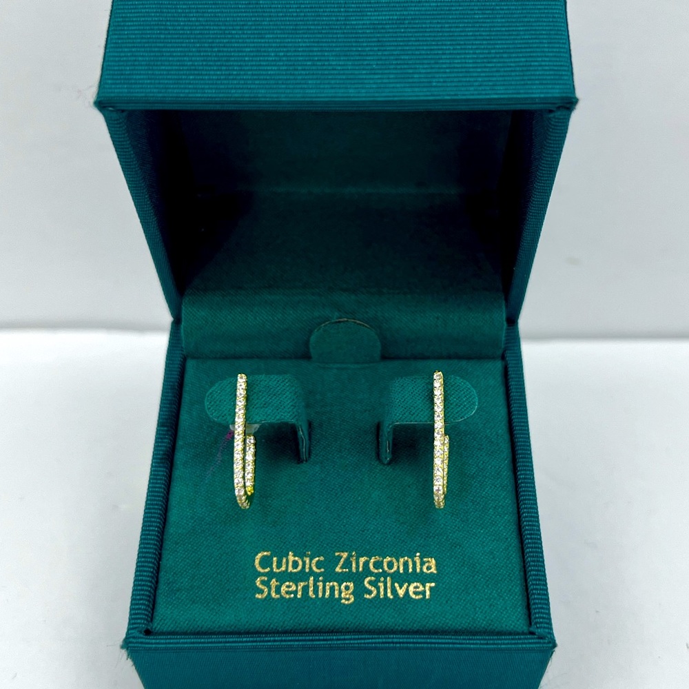 NANETTE LEPORE, STERLING SILVER WITH CUBIC ZIRCONIA HOOP EARRINGS, GOLD COLOR